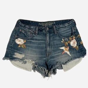 American Eagle Outfitters Vintage Hi Rise Cutoff Shorts Embroidered Bird Floral